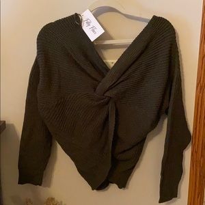 Olive sweater with knotted back detail